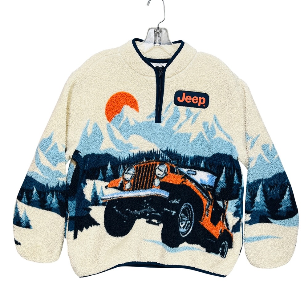 Jeep Sherpa Fleece Pullover 1/4 zip Viral Mountain Graphic Cozy Unisex Youth XL